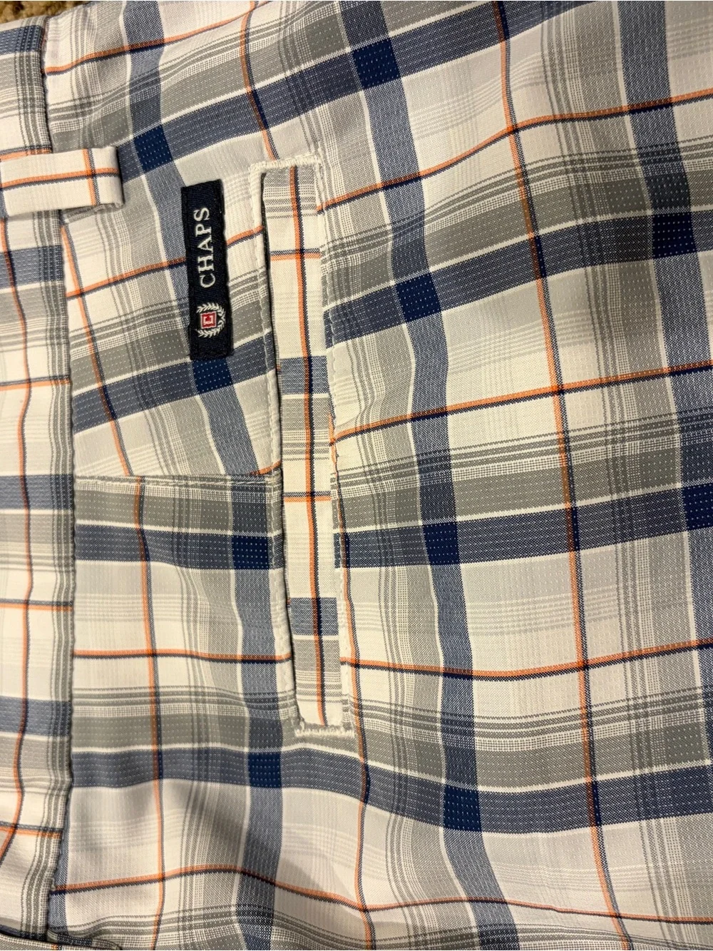 Chaps Men's Flat Front Blue Plaid Shorts Casual 9” Inseam Size 34 Pockets